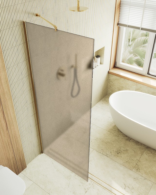 Душевая перегородка Maybah Glass MGD-679-3ш 1090x1950 в широком профиле Золото стекло бронзовое матовое