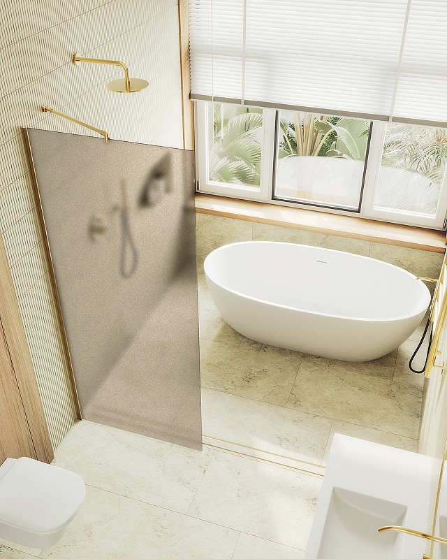 Душевая перегородка Maybah Glass MGD-679-3ш 1090x1950 в широком профиле Золото стекло бронзовое матовое