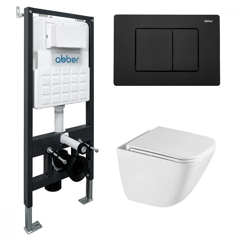 Комплект унитаза с инсталляцией Abber Rechteck AC1220TC-AC0105-AC0120MB цвет Белый с сиденьем Микролифт