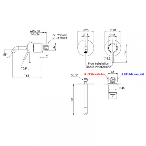 Смеситель для раковины Remer X-Style X15CNO Черный матовый латунь встраиваемый