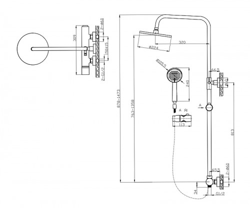 Душевая система Bronze de Luxe Focus 24612CM Хром латунь на стену
