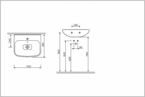Раковина AM.PM Like 55 C804221WH Белая фарфор подвесная, на пьедестале, на полупьедестале