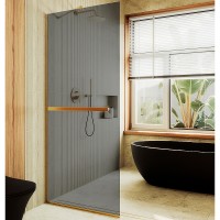 Душевая перегородка Maybah Glass MGD-735-3у 890x1950 в узком профиле Золото стекло графитовое