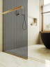 Душевая перегородка Maybah Glass MGD-735-3у 890x1950 в узком профиле Золото стекло графитовое