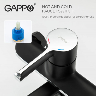 Смеситель для ванны Gappo G03-6 G2203-6 универсальный Черный матовый Хром латунь на стену