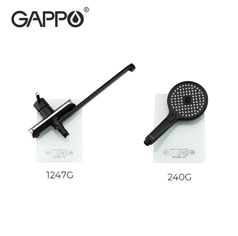 Смеситель для ванны Gappo G03-6 G2203-6 универсальный Черный матовый Хром латунь на стену