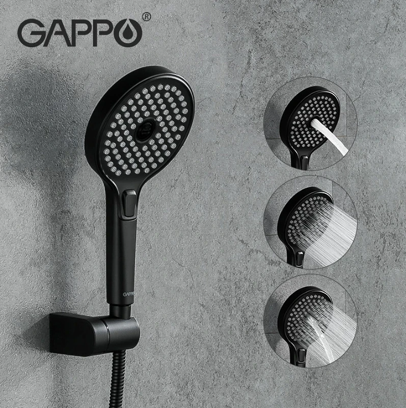 Смеситель для ванны Gappo G03-6 G2203-6 универсальный Черный матовый Хром латунь на стену