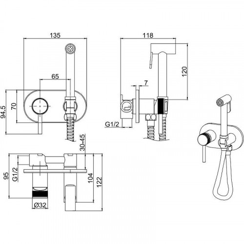 Гигиенический душ со смесителем Allen Brau Priority 5.31005-BN Никель брашированный латунь на стену