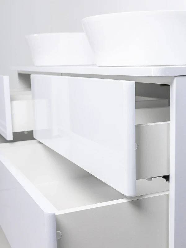 Тумба с раковиной Orange Otto 130 Ot-130TuMDF+B08-360W подвесная Белый глянец МДФ / ЛДСП