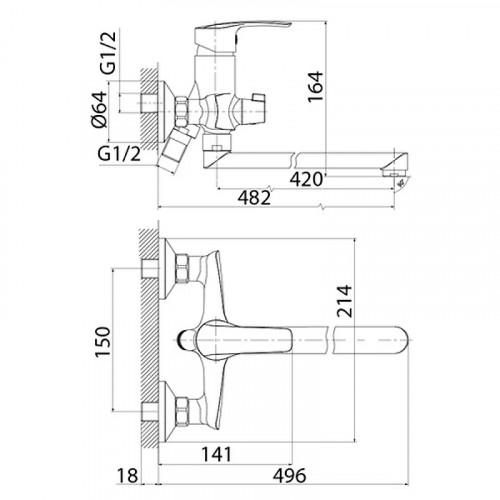 Смеситель для ванны Iddis Ray RAYSBL2i10WA универсальный Хром на стену