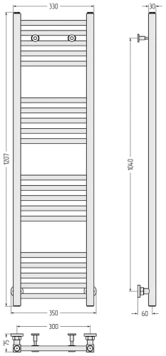 Водяной полотенцесушитель Сунержа Модус 120x30 01-0250-1230 цвет Чёрный хром