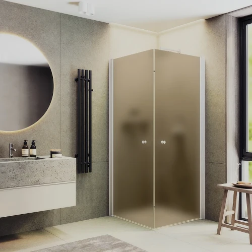 Душевой уголок Maybah Glass MGY-1298-1 800x800x1980 на монопетлях Белый стекло бронзовое матовое