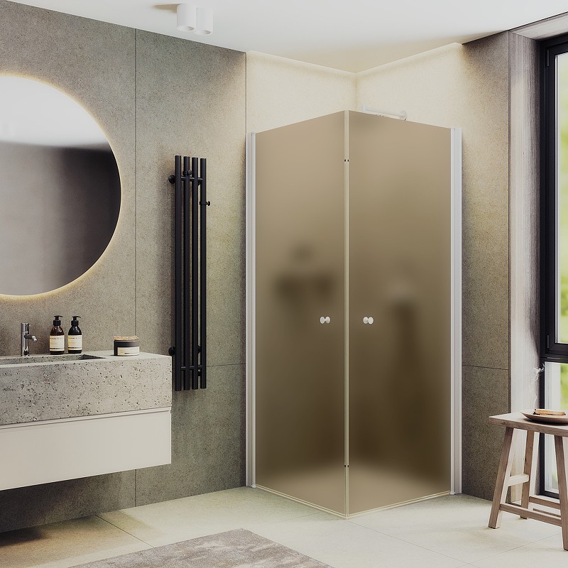 Душевой уголок Maybah Glass MGY-1298-1 800x800x1980 на монопетлях Белый стекло бронзовое матовое