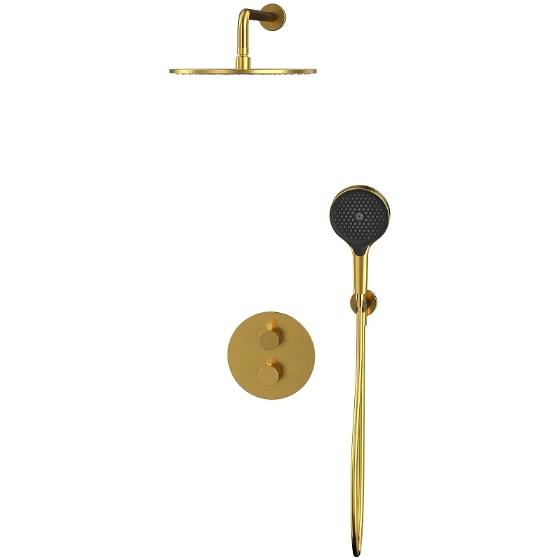Душевая система Whitecross Y brushed gold YSET08TOPGLB с термостатом Брашированное золото латунь встраиваемый