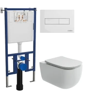 Комплект унитаза DIWO Ceramicanova Noel CN3013 с сиденьем с инсталляцией DIWO 4501 с клавишей смыва цвет Глянцевый белый