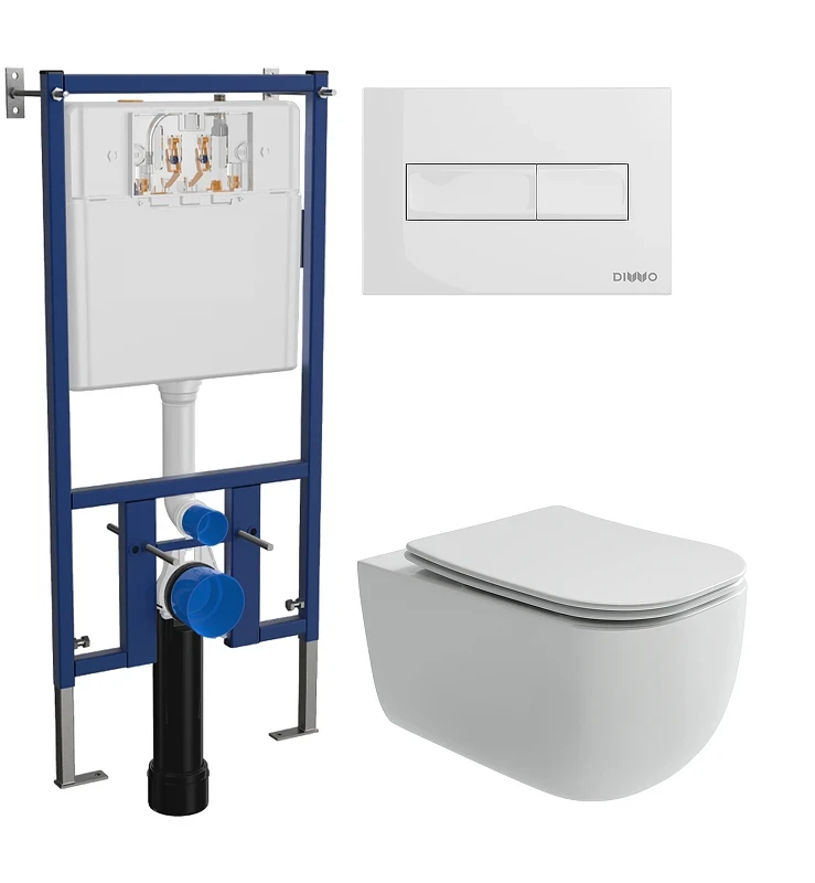 Комплект унитаза DIWO Ceramicanova Noel CN3013 с сиденьем с инсталляцией DIWO 4501 с клавишей смыва цвет Глянцевый белый