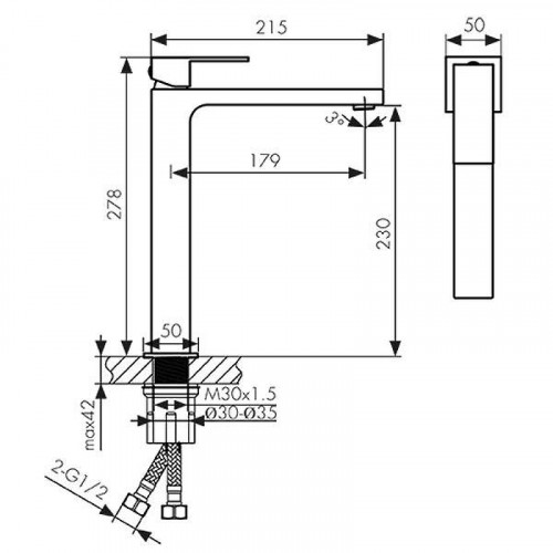 Смеситель для раковины Kaiser Cube 01311-9 Черный матовый