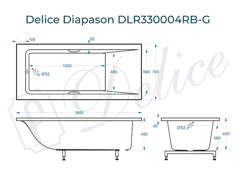 Ванна из искусственного камня Delice Diapason 160х70 DLR330004RB-G цвет Белый