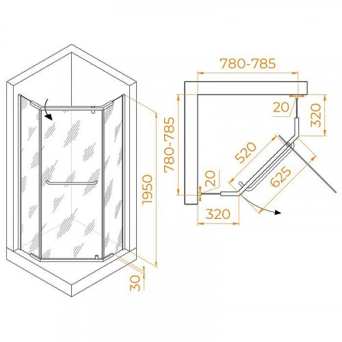 Душевой уголок RGW Passage PA-081B 80х80 35088188-24 профиль Черный стекло матовое-сатинат