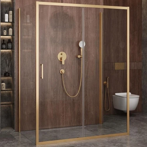 Душевой уголок Cezares Molveno 150x90 MOLVENO-AH-12-150/90-C-BORO-IV профиль Брашированное золото стекло прозрачное