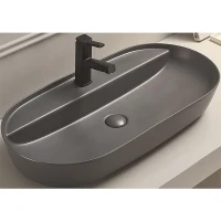 Раковина-чаша CeramaLux 80 78325MDH Серая матовая фаянс накладная