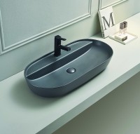 Раковина-чаша CeramaLux 80 78325MDH Серая матовая фаянс накладная