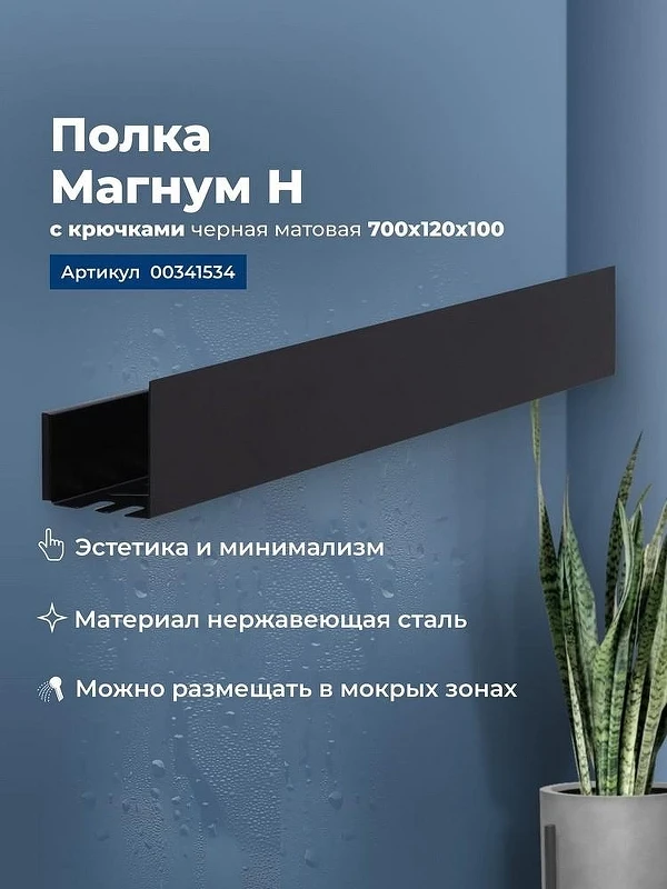 Металлическая полка Aquanet Магнум Н 70 341534 Черная матовая