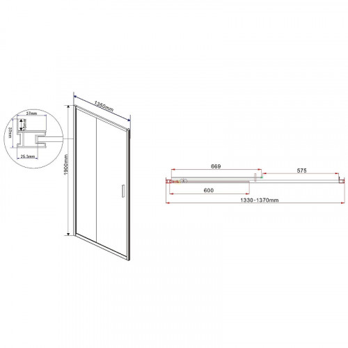 Душевая дверь Vincea Garda 135 VDS-1G135CLGM профиль Вороненая сталь стекло прозрачное