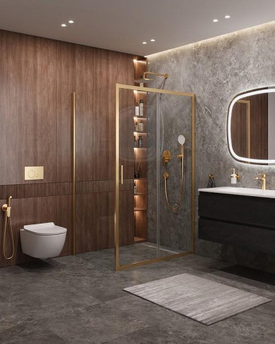 Душевой уголок Cezares Molveno 120x90 MOLVENO-AH-11-120/90-C-BORO-IV профиль Брашированное золото стекло прозрачное