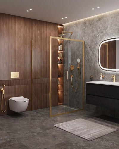 Душевой уголок Cezares Molveno 120x90 MOLVENO-AH-11-120/90-C-BORO-IV профиль Брашированное золото стекло прозрачное