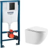 Унитаз с инсталляцией WellWant Aura WWU01121WK + Grohe Rapid SL 38811KF0 с сиденьем Микролифт и Черной матовой клавишей смыва