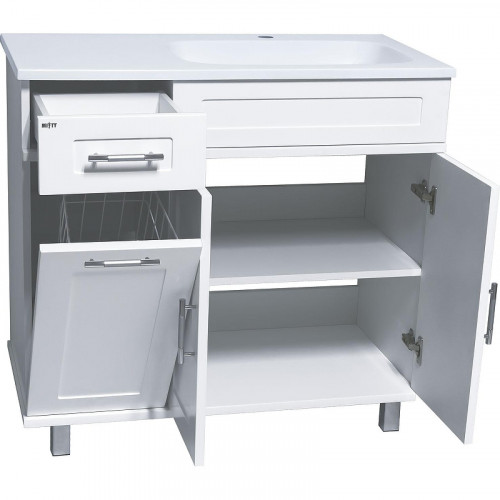 Тумба с раковиной Misty Купер 90 R УТ000011592 с бельевой корзиной Белая