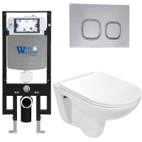 Комплект унитаза с инсталляцией WeltWasser AMBERG 497 + BAARBACH 004 GL-WT + AMBERG RD-CR 10000006592 цвет Белый глянцевый с сиденьем Микролифт и клавишей смыва цвет Хром