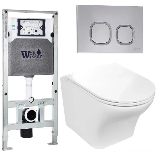 Комплект унитаза с инсталляцией WeltWasser AMBERG 506 ST + ODENBACH 004 GL-WT + AMBERG RD-CR 10000006916 цвет Белый глянцевый с сиденьем Микролифт и клавишей смыва цвет Хром