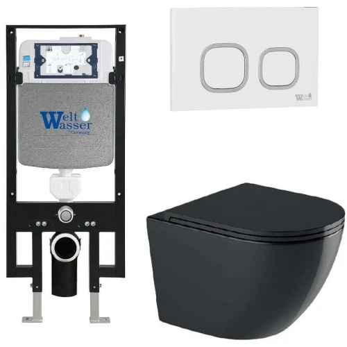 Комплект унитаза с инсталляцией WeltWasser AMBERG 497 + MERZBACH 041 XL MT-BL + AMBERG RD-WT 10000010936 цвет Черный матовый с сиденьем Микролифт и клавишей смыва цвет Белый