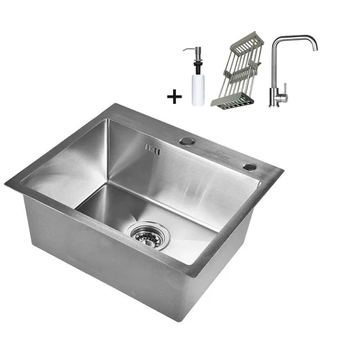 Кухонная мойка Wisent 60 WS36050/WGER013/W405A/W302644/W4998-4 со смесителем цвет Сатин