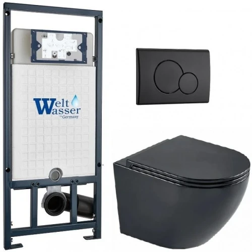 Комплект унитаза с инсталляцией WeltWasser MARBERG 507 + MERZBACH 043 MT-BL + MAR 507 RD MT-BL 10000011359 цвет Черный матовый с сиденьем Микролифт и клавишей смыва цвет Черный матовый