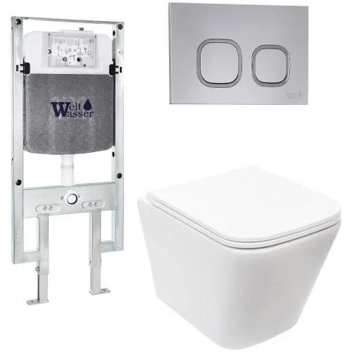 Комплект унитаза с инсталляцией WeltWasser AMBERG 497 ST + GELBACH 043 MT-WT + AMBERG RD-CR 10000011897 цвет Белый матовый с сиденьем Микролифт и клавишей смыва цвет Хром