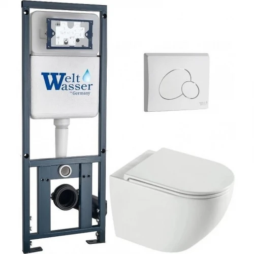 Комплект унитаза с инсталляцией WeltWasser MARBERG 410 + MERZBACH 043 XL GL-WT + MAR 410 RD GL-WT 10000013798 цвет Белый глянцевый с сиденьем Микролифт и клавишей смыва цвет Белый глянцевый