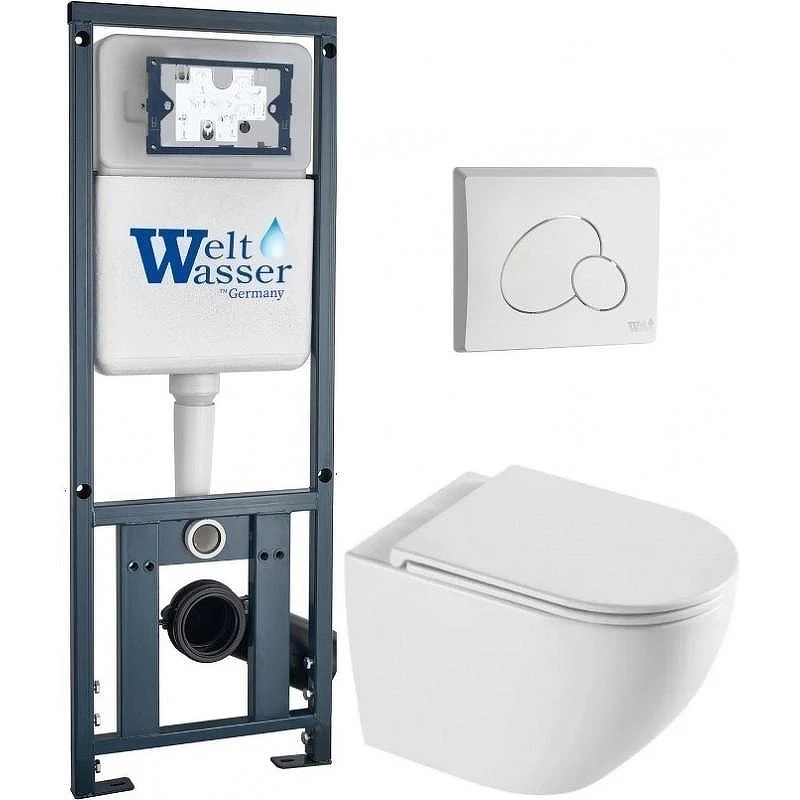 Комплект унитаза с инсталляцией WeltWasser MARBERG 410 + MERZBACH 043 XL GL-WT + MAR 410 RD GL-WT 10000013798 цвет Белый глянцевый с сиденьем Микролифт и клавишей смыва цвет Белый глянцевый