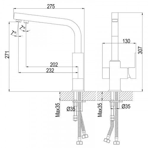 Смеситель для кухни Rossinka Z35-32 Хром латунь