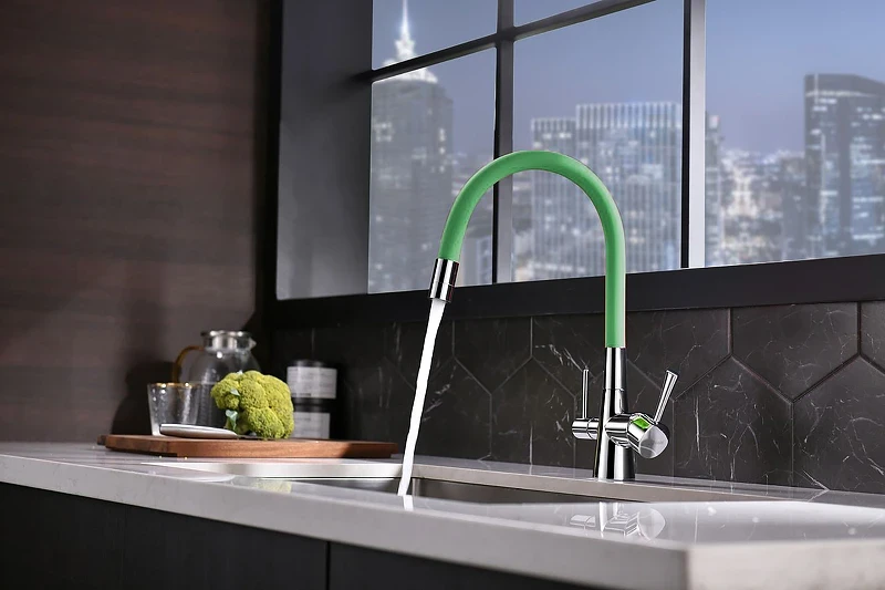 Смеситель для кухни Lemark Comfort LM3075C-Green Хром Зеленый латунь