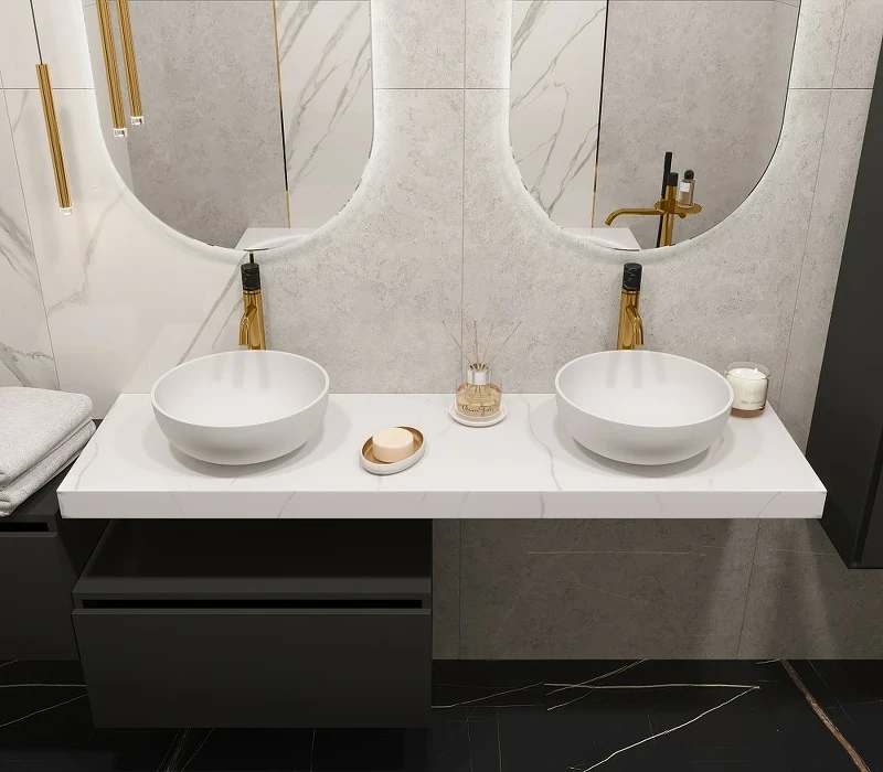 Столешница под раковину Boheme Armadi Art Flat 160 869-160-CLCT Белый мрамор искусственный камень (литьевой мрамор)