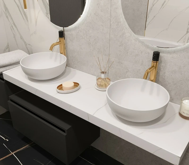 Столешница под раковину Boheme Armadi Art Flat 160 869-160-CLCT Белый мрамор искусственный камень (литьевой мрамор)
