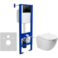 Комплект унитаза Vincea Globo VT1-14S с инсталляцией Berges Atom 410 040332 с сиденьем Микролифт и Черной матовой клавишей смыва фарфор подвесной
