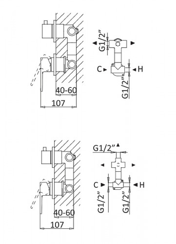 Смеситель для душа Cezares Nautic NAUTIC-VDIM2-M-01 Хром латунь встраиваемый