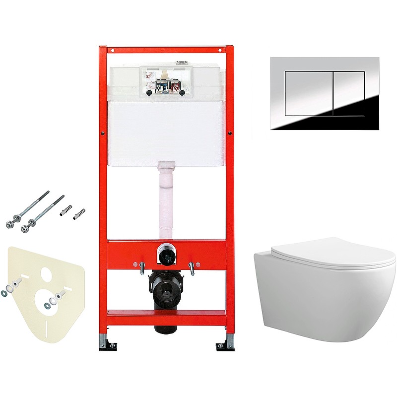 Комплект унитаза Ceruttispa Orlter Aria Tornado CT9955 с инсталляцией Tece Profil 9400412 с сиденьем Микролифт и клавишей смыва Хром глянцевый фарфор подвесной