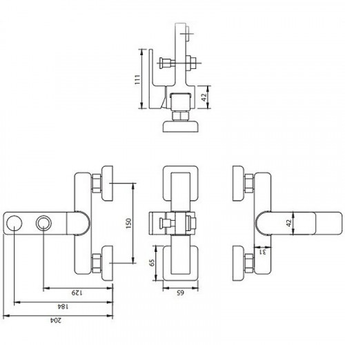 Смеситель для ванны Omnires Baretti BA7830BL Черный матовый на стену