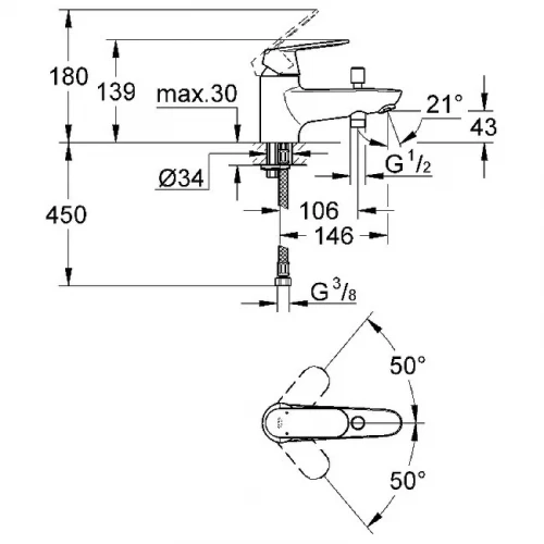 Смеситель на борт ванны Grohe Eurosmart Cosmopolitan 32836000