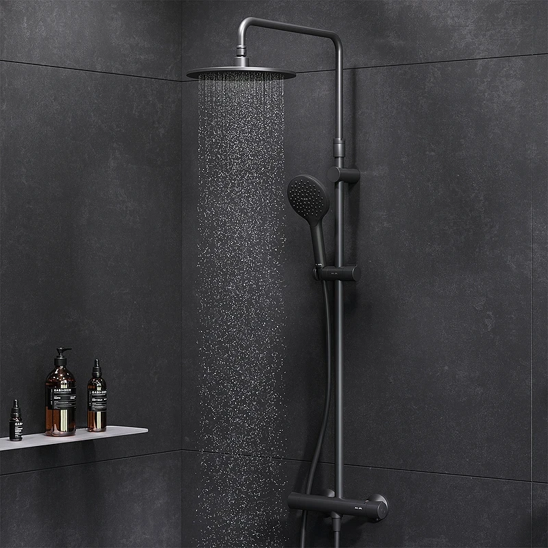Комплект душевого уголка с душевой системой и аксессуарами AM.PM Gem S 120x80 WK93ER профиль Черный матовый стекло прозрачное